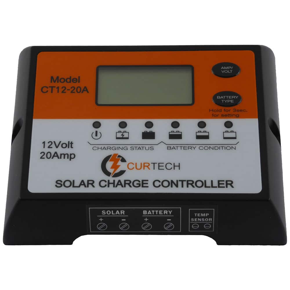 Curtech 20A 12V Water Resistant LCD Solar Charge Controller / Regulator